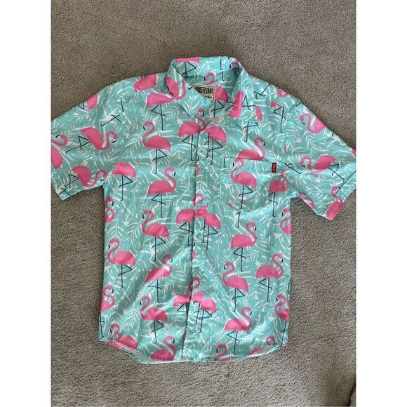 NWOT RSVLTS - PINK FLAMINGO ALL OVER Floral Hawaiian Aloha Mens S C22 - Picture 3 of 8